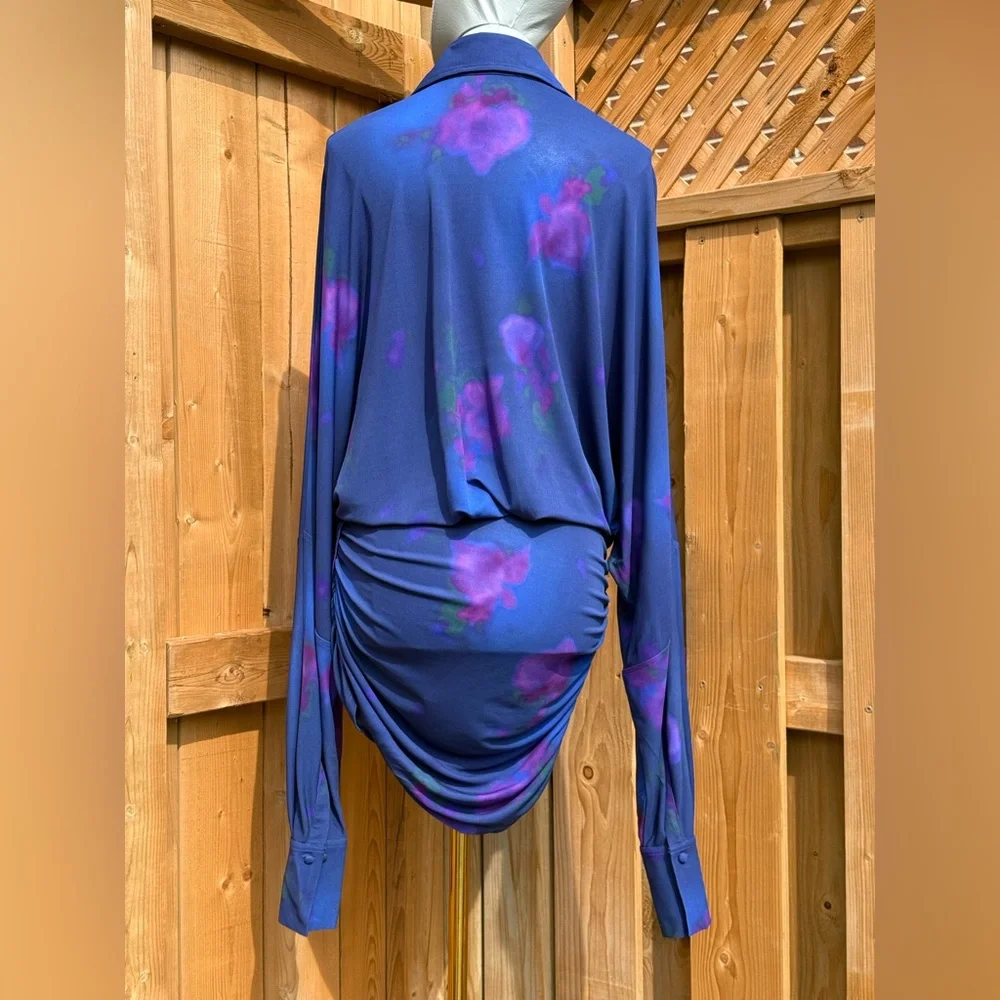 🆕 RAT & BOA 🧿 NWOT Volana Blue and Purple Floral Printed Cowl Neck Mini, Sz XS - Picture 9 of 17